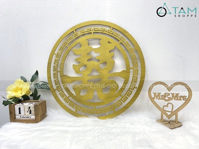 Chữ gỗ Song Hỷ tròn - Wedding nhiều kiểu [Gỗ nhẹ - Sơn thủ công] ĐK 30-40cm CHU-GO-23